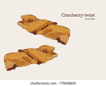 cranberry twist , hand draw sketch vector. bakery set. food for Christmas.