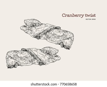 cranberry twist , hand draw sketch vector. bakery set. food for Christmas.