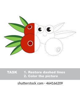Cranberry in vector to be traced. Restore dashed line and color the picture. Visual game for children. Easy educational kid gaming. Simple level of difficulty. Worksheet for kids education.