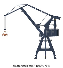 The crane is 3d. Realistic polygonal blue crane. Side view. Vector illustration.