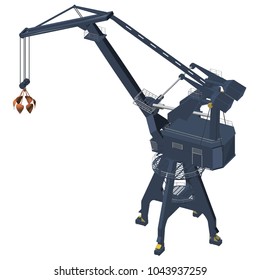 The crane is 3d. Realistic polygonal blue crane. Isometry. Vector illustration.