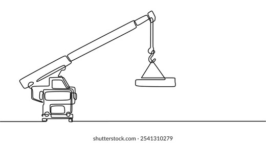 Crane in Action. Continuous One Line Drawing Illustrating Heavy Lifting in Industrial Settings.