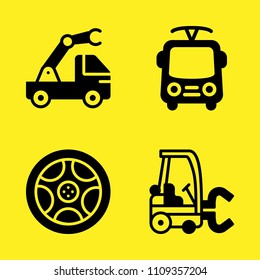 crane, alloy wheel, trolleybus and forklift vector icon set. Sample icons set for web and graphic design
