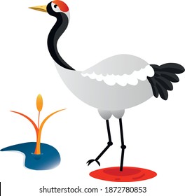 crane animal vector isolated character on white background. Concept for logo, print, cards 