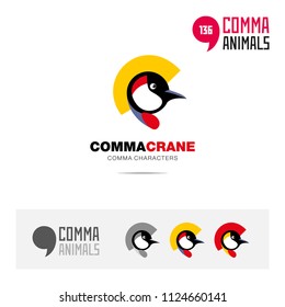 Crane bird concept icon set and modern brand identity logo template and app symbol based on comma sign