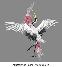 Crane. A bird in flight. Design element. Vector.