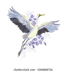 Crane. A bird in flight. Design element. Vector.