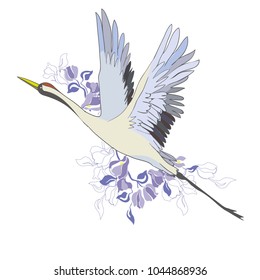 Crane. A bird in flight. Design element. Vector.