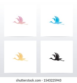 Crane Bird Flying Logo Design