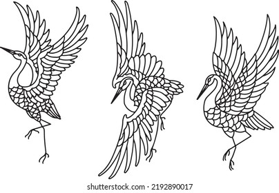 Crane Bird Hand Drawn Illustration Vector