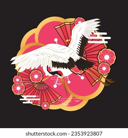 crane bird illustration design for sukajan is mean japan traditional cloth or t-shirt with digital hand drawn Embroidery Men T-shirts Summer Casual Short Sleeve Hip Hop T Shirt Streetwear