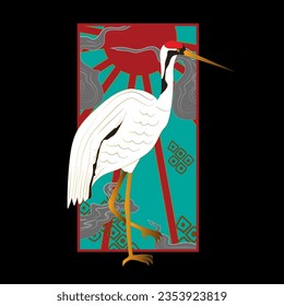 crane bird illustration design for sukajan is mean japan traditional cloth or t-shirt with digital hand drawn Embroidery Men T-shirts Summer Casual Short Sleeve Hip Hop T Shirt Streetwear