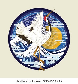 crane bird illustration design for sukajan is mean japan traditional cloth or t-shirt with digital hand drawn Embroidery Men T-shirts Summer Casual Short Sleeve Hip Hop T Shirt Streetwear 