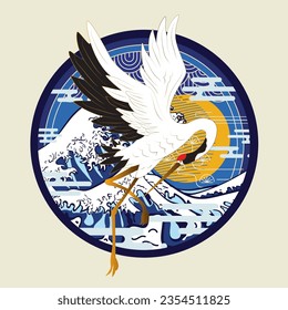 crane bird illustration design for sukajan is mean japan traditional cloth or t-shirt with digital hand drawn Embroidery Men T-shirts Summer Casual Short Sleeve Hip Hop T Shirt Streetwear 