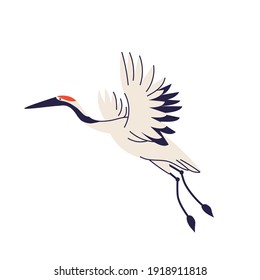 Crane bird isolated vector illustration. Stork, egret, heron design element. Asian creature, Japane wildlife in cartoon style.