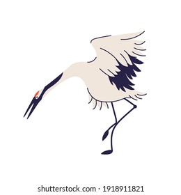 Crane Bird Isolated Vector Illustration. Stork, Egret, Heron Design Element. Asian Creature, Japane Wildlife In Cartoon Style.