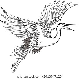 Crane Bird Line Art Illustration