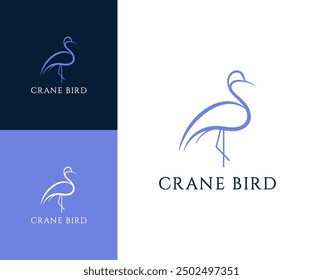 Crane bird logo. Crane bird with outline logo design illustration.
