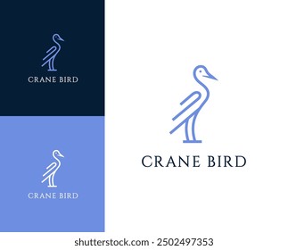 Crane bird logo. Crane bird with outline logo design illustration.