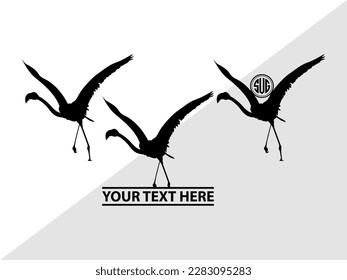 Crane Bird Monogram Vector Illustration Silhouette