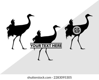 Crane Bird Monogram Vector Illustration Silhouette