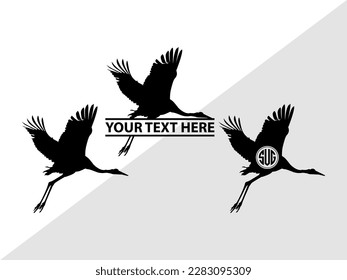 Crane Bird Monogram Vector Illustration Silhouette