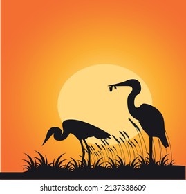 Crane Bird Silhouettete Vector Illustration