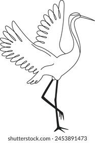Crane Bird Standing Outline Vektorillustration
