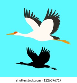 crane bird  vector illustration flat style black silhouette