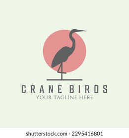 crane bird vintage minimalist logo icon