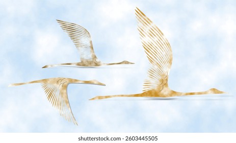 Crane Birds Flying Sky Art Design