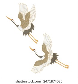 Crane birds or herons element vector. Hand drawn wild animal decorations in vintage style. Flying birds.