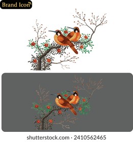 Crane birds vector. Japanese Birds Couple Silhouette on Branch Vector, Birds in love Silhouette, Wall Decals, Couple of Birds in Love, Art Decoration, Wall Decor, Silhouette on branch isolatedromantic