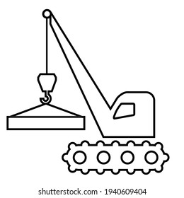 crane, black and white vector icon, contour, handling of loads