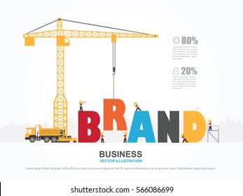 Crane And Brand Building. Infographic Template. Vector Illustration.