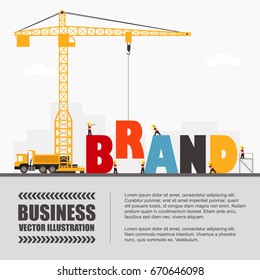 Crane and brand building. Infographic Template. Vector Illustration.