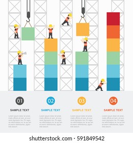 Crane and building block. Infographic Template. Vector Illustration.
