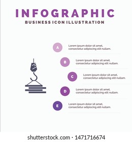 Crane, Building, Construction, Harbor, Hook Solid Icon Infographics 5 Steps Presentation Background