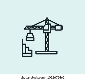 Crane Building Icon Line Isolated On Clean Background. Crane Building Icon Concept Drawing Icon Line In Modern Style. Vector Illustration For Your Web Site Mobile Logo App UI Design.