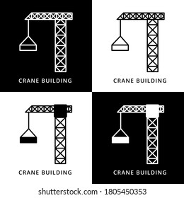 Crane Building Icon Logo Line and Flat Solid. Architecture Construction Equipment Symbol Vector Glyph Design