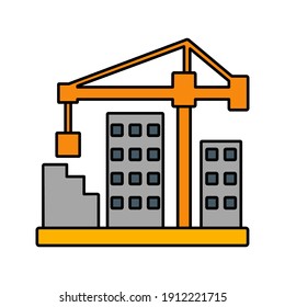 Crane with building icon in trendy flat style isolated on white background. Symbol for your web site design color editable