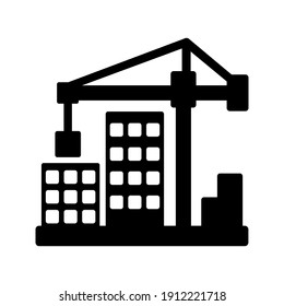 Crane with building icon in trendy flat style isolated on white background. Symbol for your web site design color editable