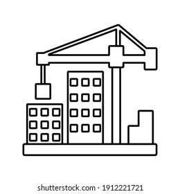 Grúa con icono de construcción en estilo plano moderno aislado en fondo blanco. Símbolo modificable del color de diseño del sitio web
