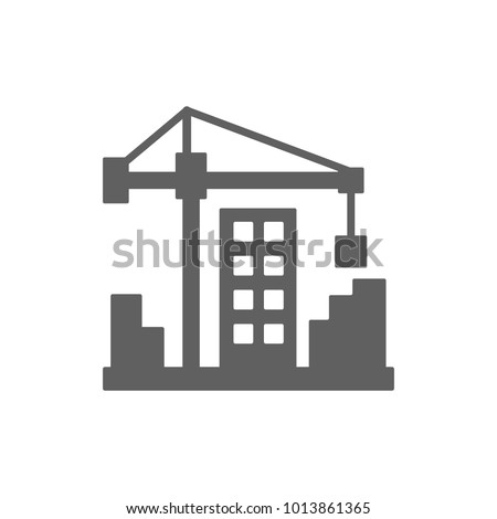 Crane with building icon in trendy flat style isolated on white background. Symbol for your web site design, logo, app, UI. Vector illustration, EPS