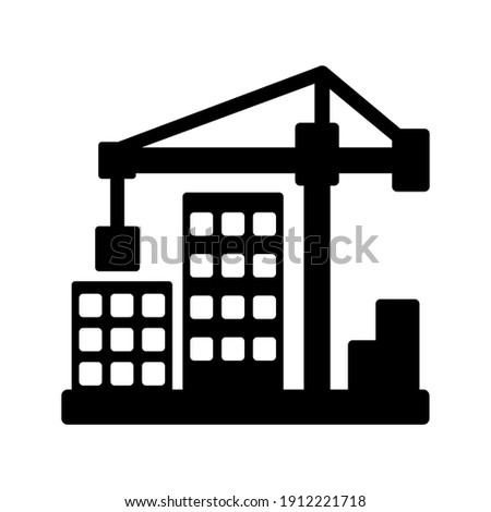 Crane with building icon in trendy flat style isolated on white background. Symbol for your web site design color editable