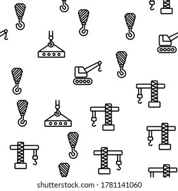 Crane Building Machine Vector Seamless Pattern Thin Line Illustration
