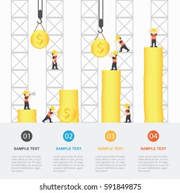 Crane and building money. Infographic Template. Vector Illustration.