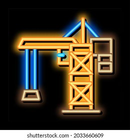 crane for building neon light sign vector. Glowing bright icon crane for building sign. transparent symbol illustration