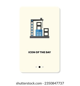 Crane building office block on white background. Construction site cartoon illustration. Construction concept. Vector illustration symbol elements for web design and apps