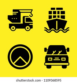 crane, cargo ship, shield and car vector icon set. Sample icons set for web and graphic design